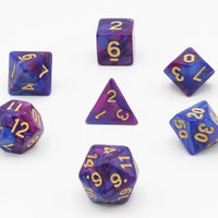 Würfel Set 7 teilig purple-dark blue gold numbers tabletop-universe